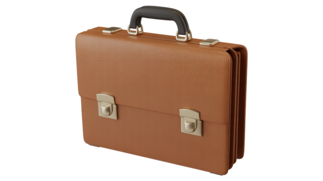 A professional briefcase rendered in 3D against isolated on a transparent background.  