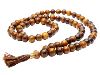 Mala beads with a tassel, isolated on transparent background