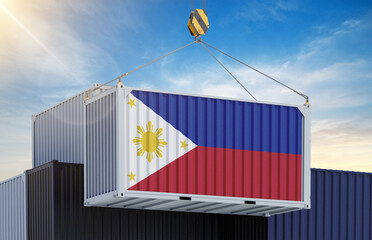 A shipping container painted with national flags, symbolizing international trade, global logistics, and cross-border cooperation