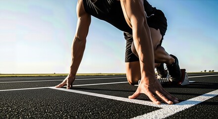 Athlete Ready at Starting Line on Track