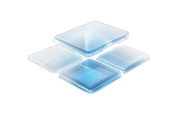 Abstract, layered, translucent shapes