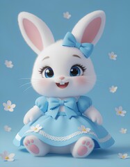 Obraz premium Sweet Bunny Character in Blue Dress on Soft Floral Background