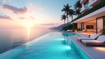 Infinity Edge Pool with Ocean View in Modern Coastal Villa