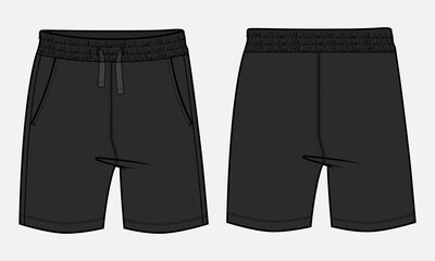 Sweat shorts pant vector illustration black color template front and back.