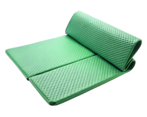 Green yoga mat folded and rolled isolated on transparent background