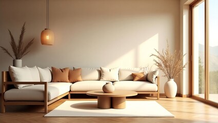 Cozy Minimalist Living Room with Neutral Tones and Elegant Sofa