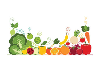 A vibrant assortment of fresh fruits and vegetables displayed artistically