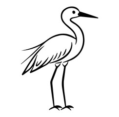 Obraz premium Minimalist Doodle of a Heron in Black and White Line Art Style
