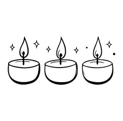 Simple Hand-Drawn Doodle of Three Minimalist Candle Illustrations