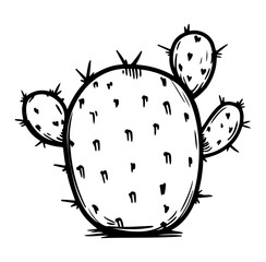 Hand-Drawn Doodle of a Simple Cactus Plant Outline with Thorns and Pads