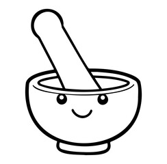 Cute Doodle of Mortar and Pestle with Smiling Face for Fun Illustrations