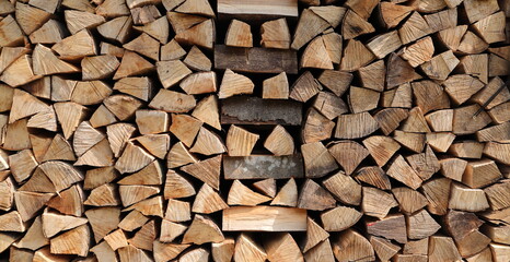 Stacked Firewood Background with Natural Texture
