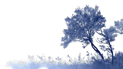 A winter scene, frosty trees against a dark background