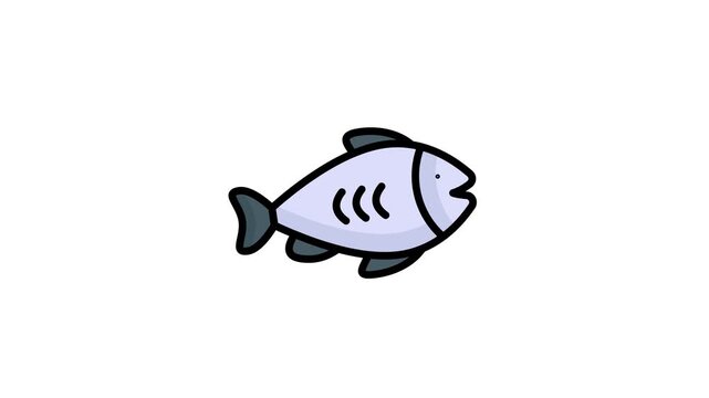 fish vector outline colored animated icon. Modern colored outline symbols. Collection of traditional elements.