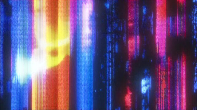 4K Vertical RGB glitch stripes with analog noise and CRT compression artifacts for cyberpunk screen overlays, dystopian signal breakdowns, glitchcore motion textures