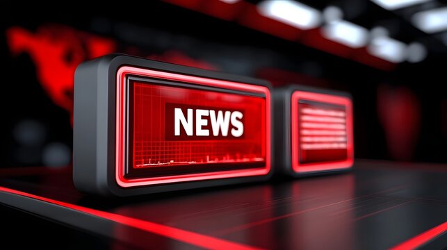 News broadcasting screens displaying digital information