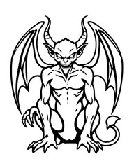 Fototapeta premium Minimalist Gargoyle Outline, Simple Black Contour, Halloween Symbol, Isolated on Transparent Background