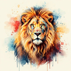 Majestic Watercolor Lion with Golden Mane