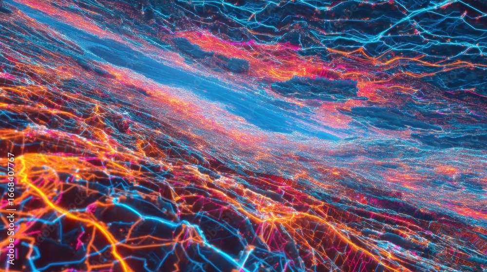 Wall mural vibrant abstract representation of dynamic light patterns in a colorful digital landscape