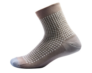 A single beige and brown textured sock isolated on transparent background