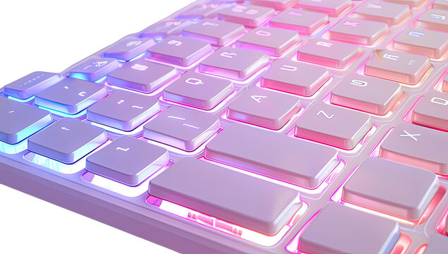 Close-up of a backlit keyboard with illuminated keys
