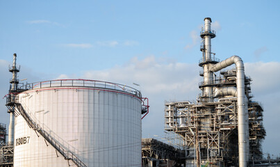 Oil and Gas Industrial zone,The equipment of oil refining,Close-up of industrial pipelines of an...