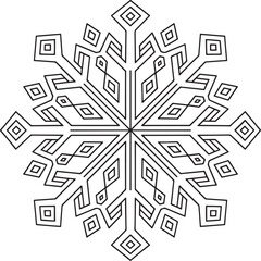 Geometric Snowflake Design with Diamond and Square Shapes in a Radial Symmetry Pattern