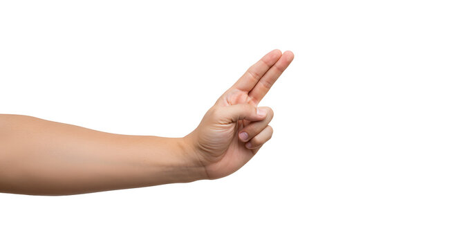 Hand gesturing number two against a stark Transparent Background studio shot