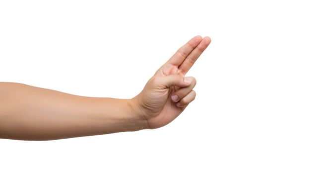 Hand gesturing number two against a stark Transparent Background studio shot