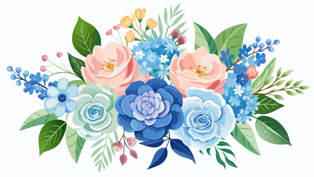 Vector art of elegant floral arrangement featuring roses, hydrangeas, and greenery, perfect for wedding invitations