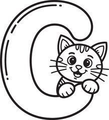 Playful Letter C with Adorable Kitten Illustration for Children's Alphabet Learning Design