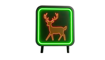 Neon deer sign on a dark background