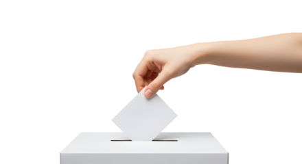Person placing blank vote into voting box with Transparent Background