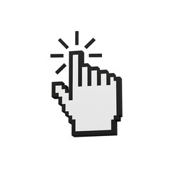 Fototapeta premium White Pixel Hand Clicking Cursor Pointing on Transparent Background