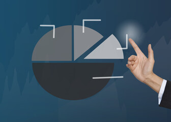 Hand touching pie chart circle diagram, Budget Segmentation. Hand with chart accounting market economy analysis chart, business strategy concept.