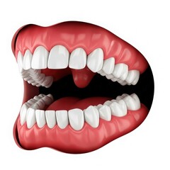 Realistic 3D rendering of an open mouth showcasing healthy teeth and gums against a plain background