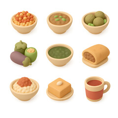 Isometric Middle Eastern Cuisine Hummus Falafel Baba Ghanoush Baklava.