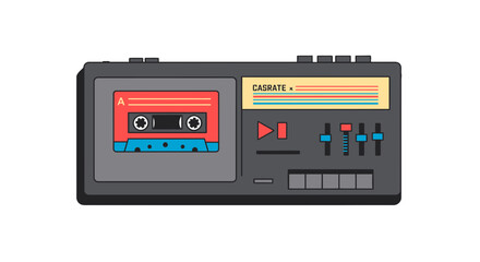 Fototapeta premium Vintage cassette player tape deck audio music device retro technology sound recording equipment on transparent background