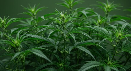 Fototapeta premium Lush Indoor Cultivation Displaying Vibrant Green Cannabis Plants in Detail