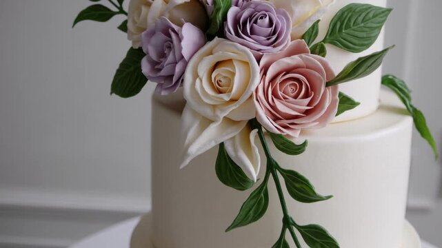 Traditional celebratory confection embellished with floral designs positioned against plain white backdrop