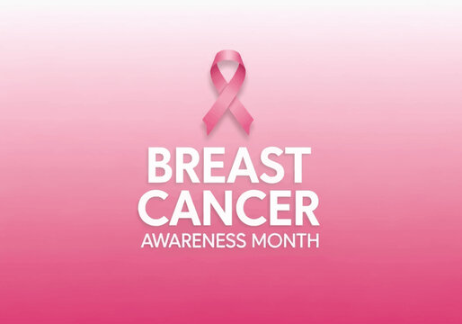 Breast cancer awareness month with pink ribbon on a pink gradient background and white text message - Powered by Adobe