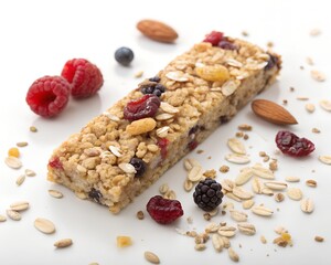 granola energy bars with figs, oatmeal, almond, dry cranberry, chia and sunflower seeds, healthy snack