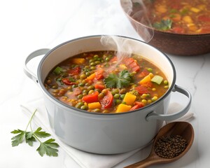 Lentil Soup on white background
