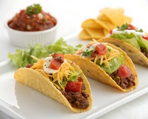 Delicious Mini Tacos on white background