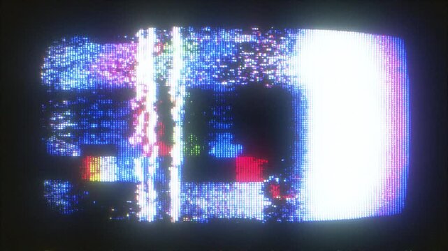 4K CRT TV screen with distorted glitch pattern and analog static noise for retro cyberpunk overlays, digital interference effects, dystopian motion graphics