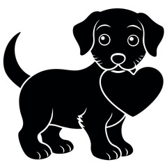 Puppy with Heart - Adorable Black and White Silhouette