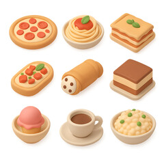 Stylized 3D Italian Food and Drink Collection.