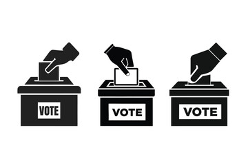 Hand Casting Voting Ballot Box Silhouette Icon – Election, Democracy, Vote Concept Political Campaign Illustration
