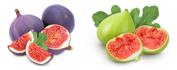 Fresh fig fruit and half isolated on white background