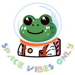 Cute Astronaut Frog with Space Vibes Only Funny Quote